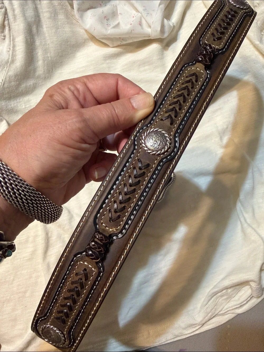 Cavender’s Leather WESTERN belt with conchos - new never worn - 34”